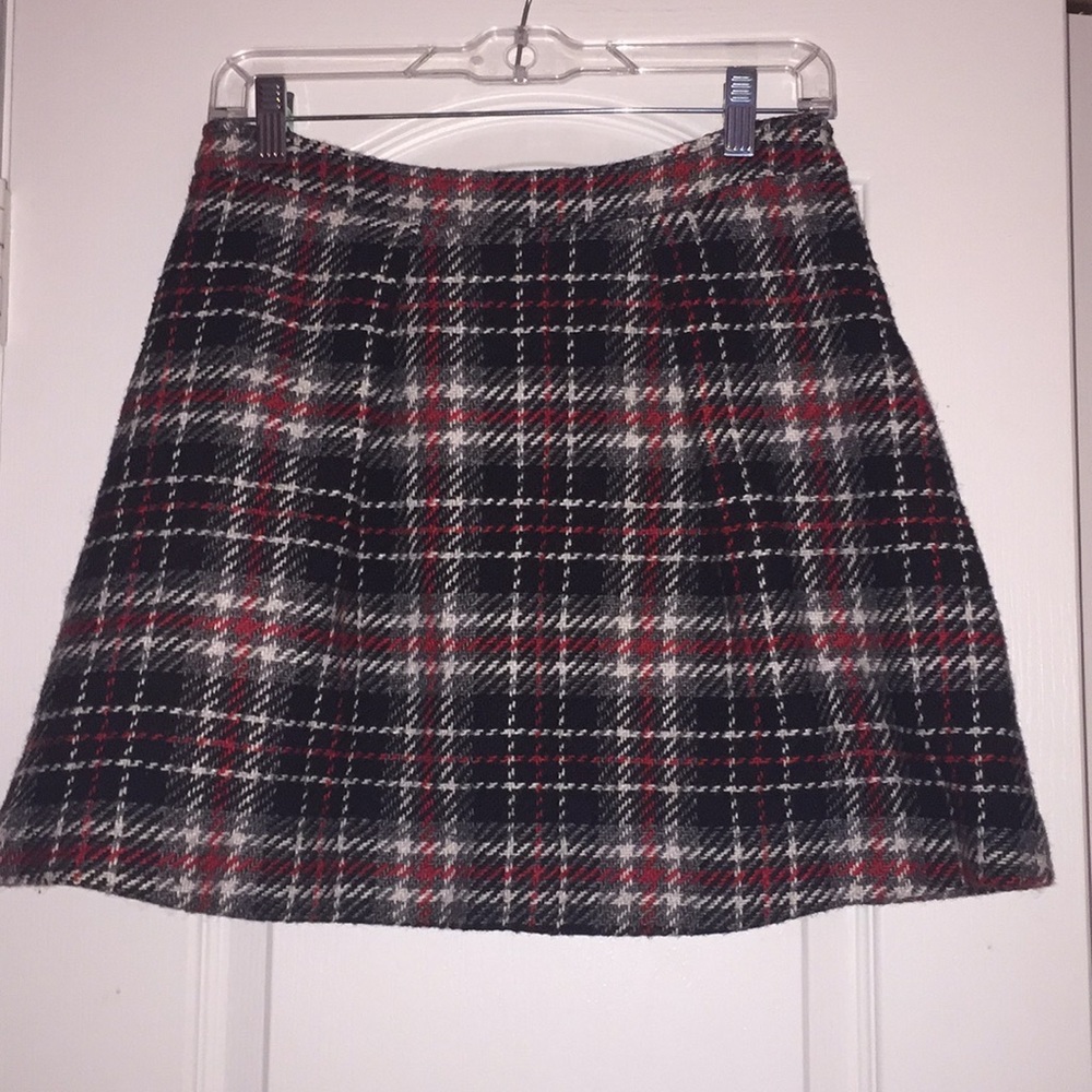 E & You Black Red White and Grey Plaid Skirt
